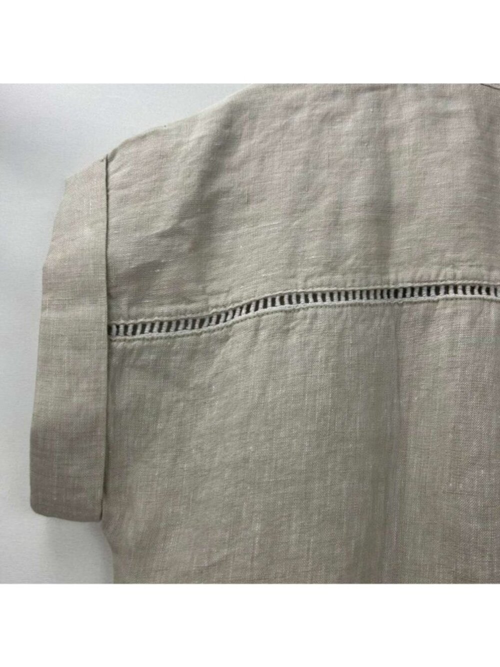 Talbots Women's S 100% Linen Blouse Beige Pintuck Lace Trim Button Down Top NWT - Picture 13 of 16